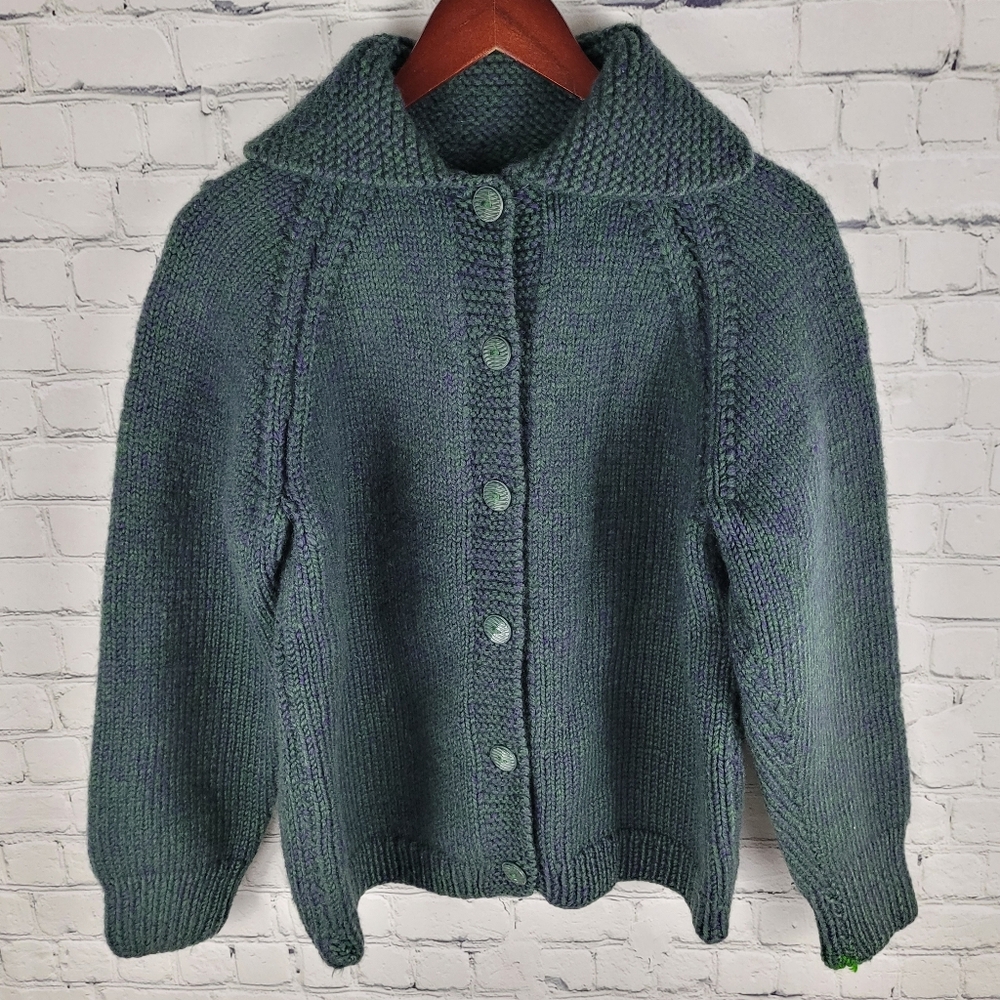 HANDMADE | vintage thick wool blend knit button-up cardigan